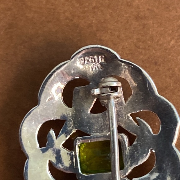 Vintage Sterling Silver Amethyst Citrine Peridot & Marcasite Brooch Pin - Picture 9 of 11